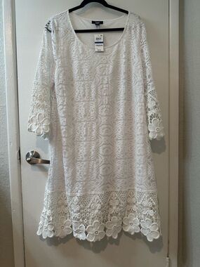 Alfani White Crochet Lace Midi Dress with Floral Hem